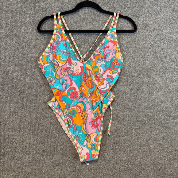 Cupshe One Piece Swimsuit Womens‎ Large Floral Colorful Bohemian Artsy NEW - Picture 2 of 13